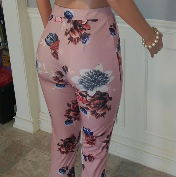 Pink Floral Print High Waist Romper Two Piece Set - Picture 5 of 8